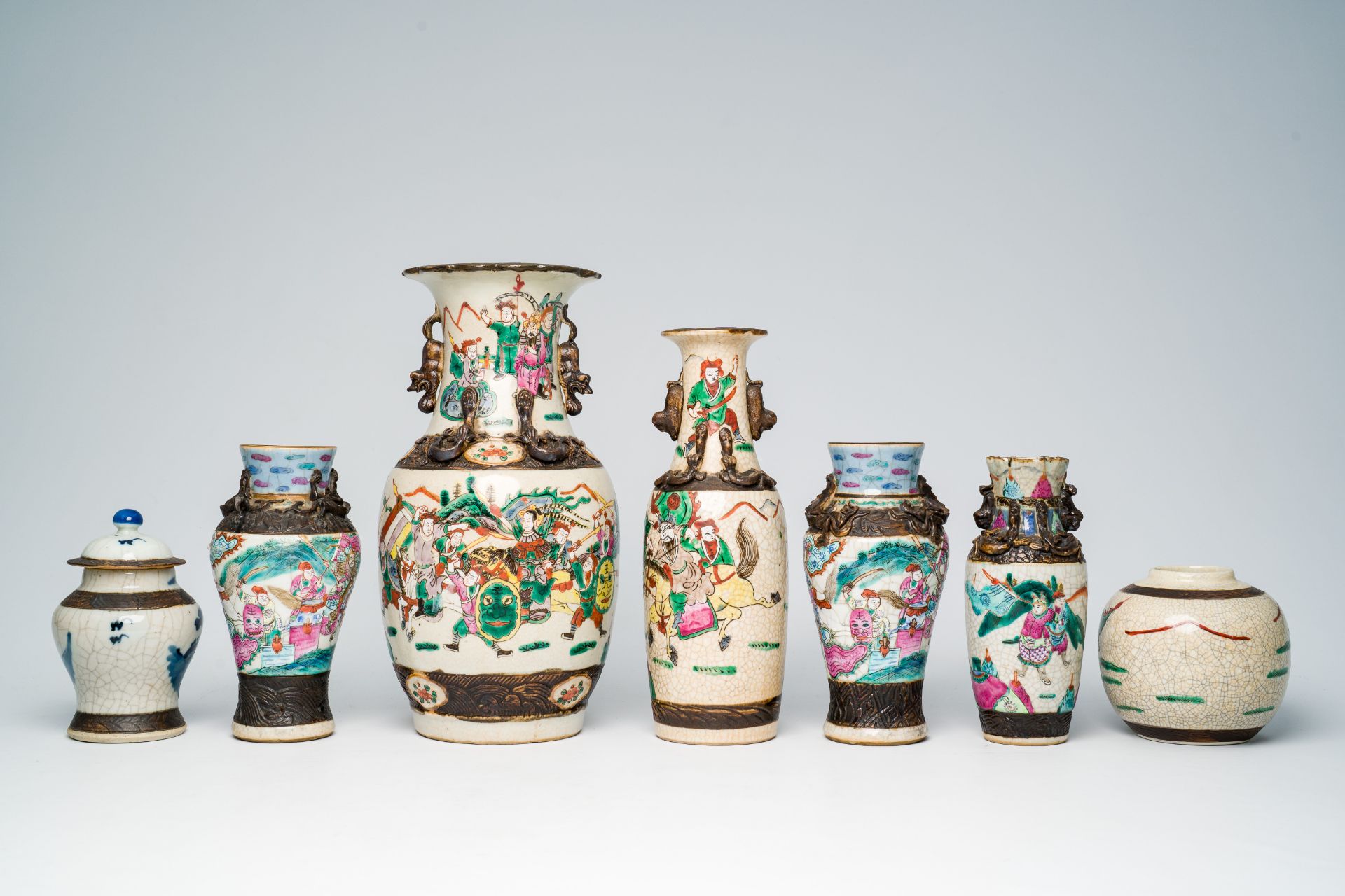 A varied collection of Chinese Nanking crackle glazed famille rose, verte, blue and white porcelain - Image 4 of 7
