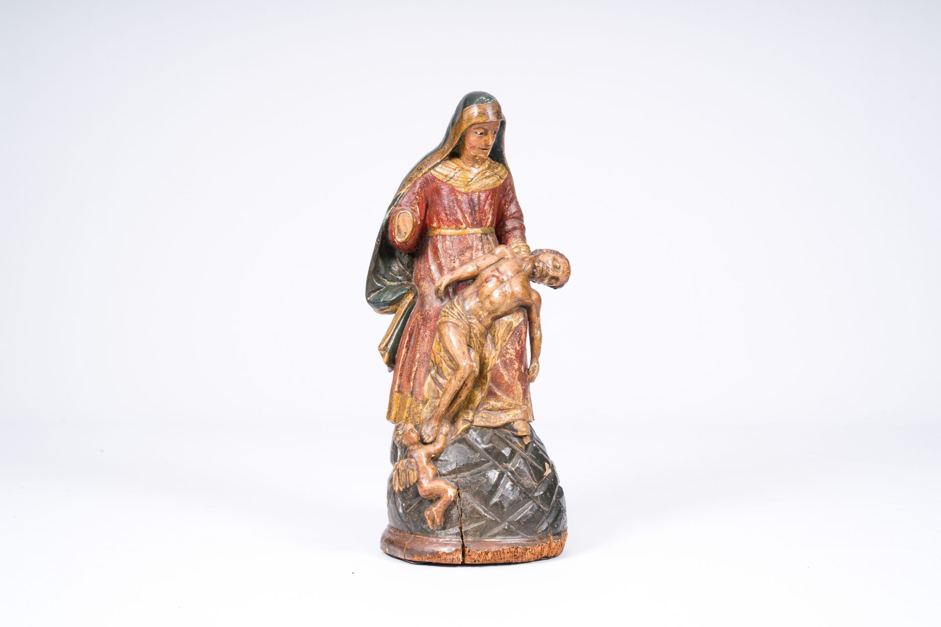 A French polychromed carved wood Pieta, 17th C.