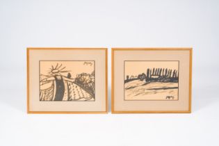 Floris Jespers (1889-1965): Two landscapes, ink on paper