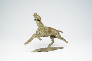 Jan Desmarets (1961): A dog, green patinated bronze, ed. 16/24