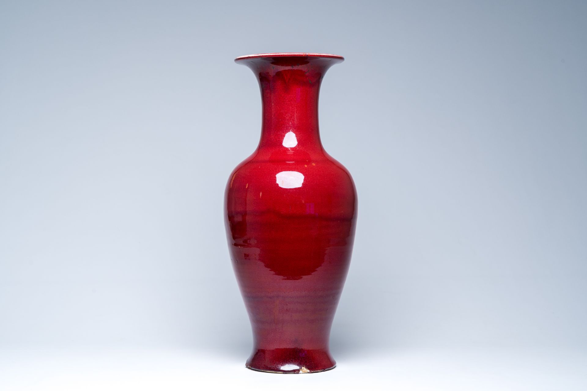 A Chinese monochrome sang-de-boeuf glazed vase, 20th C. - Image 4 of 6