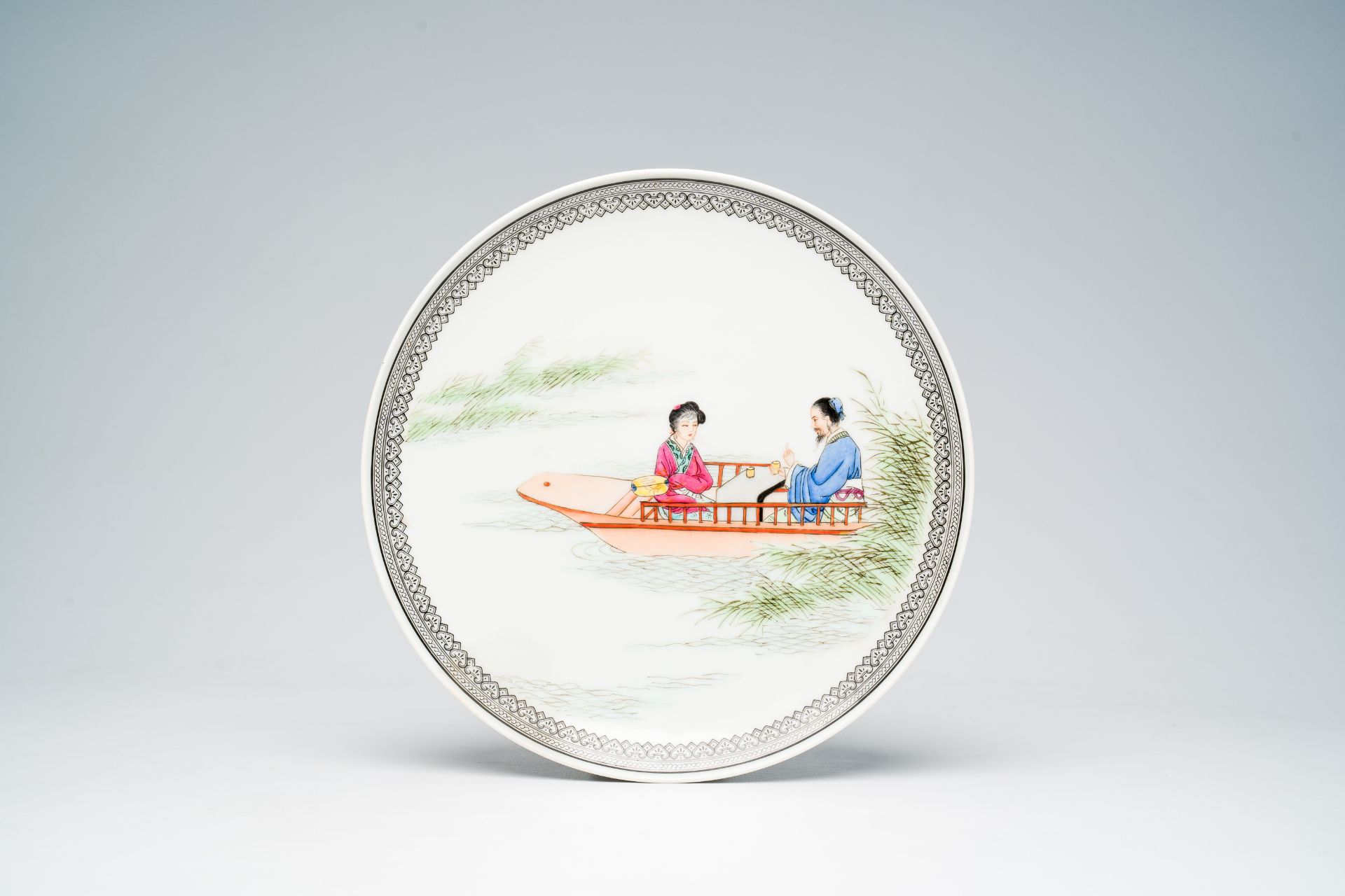 A varied collection of Chinese famille rose and qianjiang cai porcelain with figures, landscapes and - Image 10 of 11