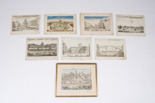 Eight various optical prints, a.o. views of Nanking, Rome and Madrid, (hand-coloured) engravings, 18