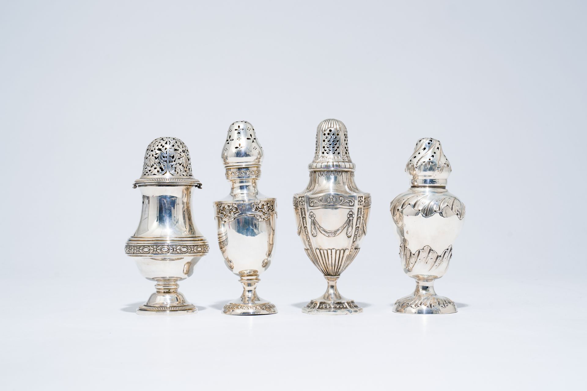 Four various French silver casters with floral design, possibly 18th C. and later - Image 3 of 14