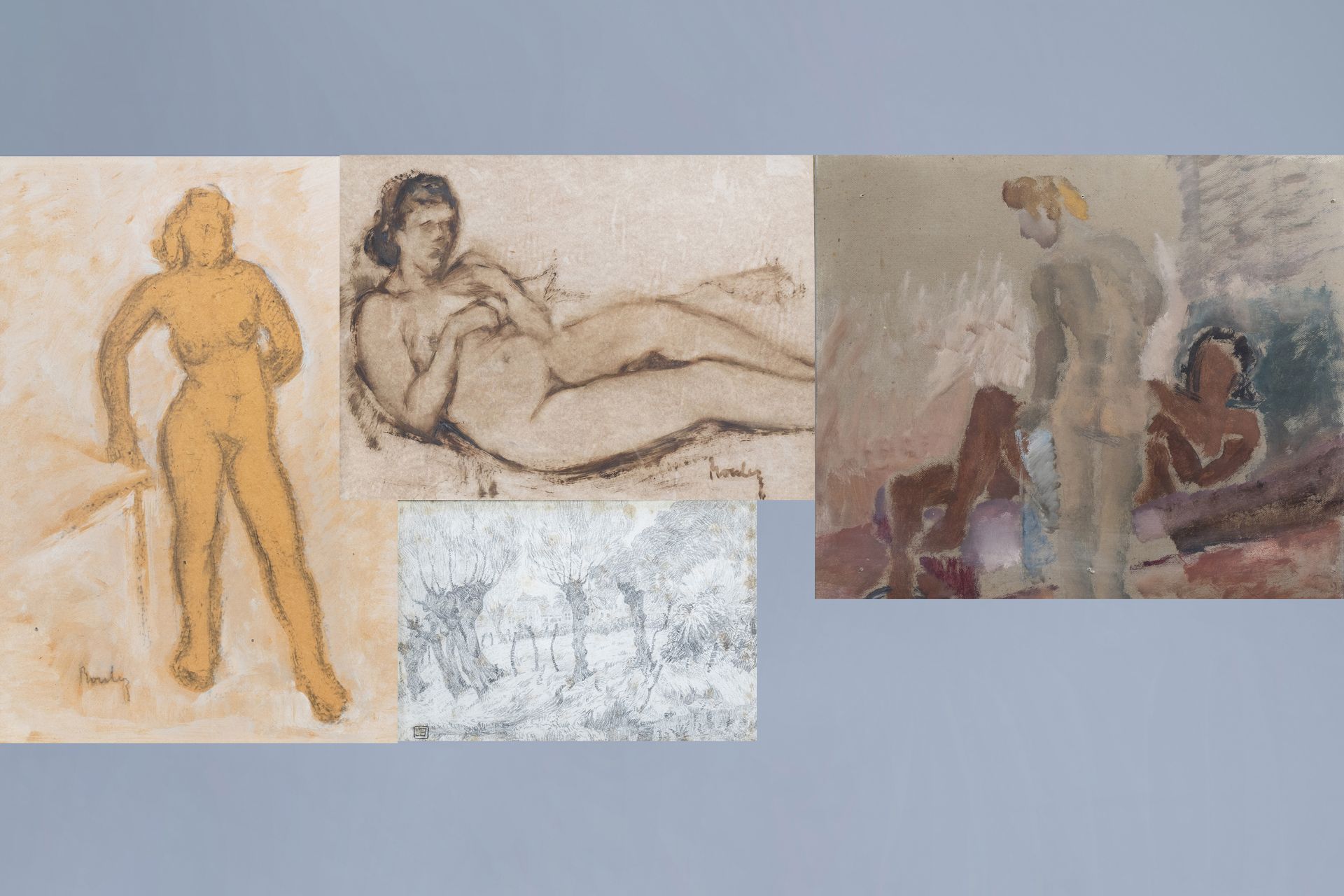 Jules Jacques Boulez (1889-1960): Four various works, mixed media on paper and cardboard