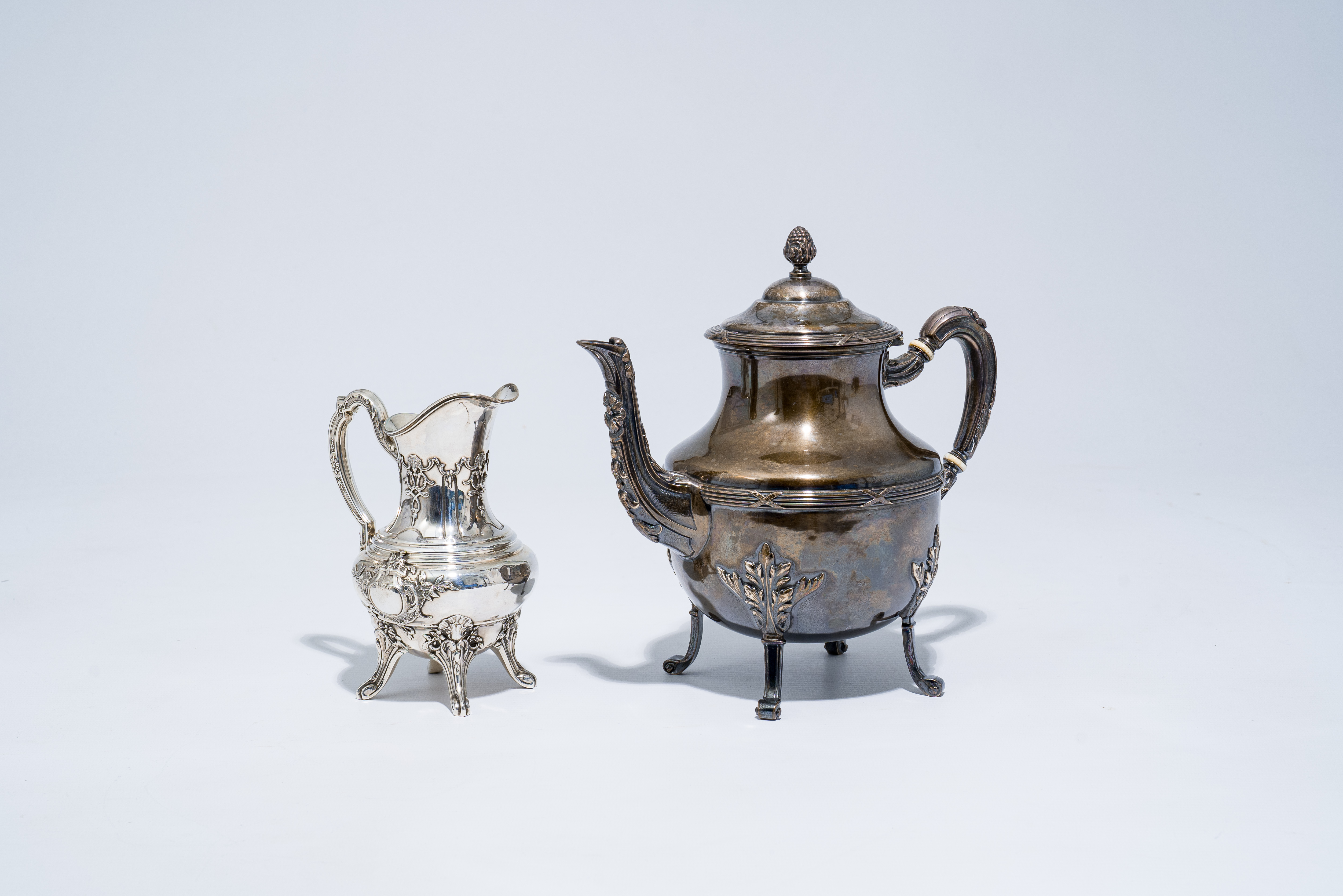 A French silver milk jug, maker's mark Victor Boivin (fils), 950/000 and a silver teapot with French