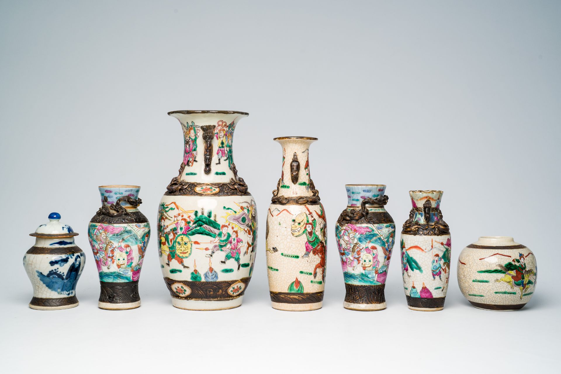 A varied collection of Chinese Nanking crackle glazed famille rose, verte, blue and white porcelain - Image 5 of 7