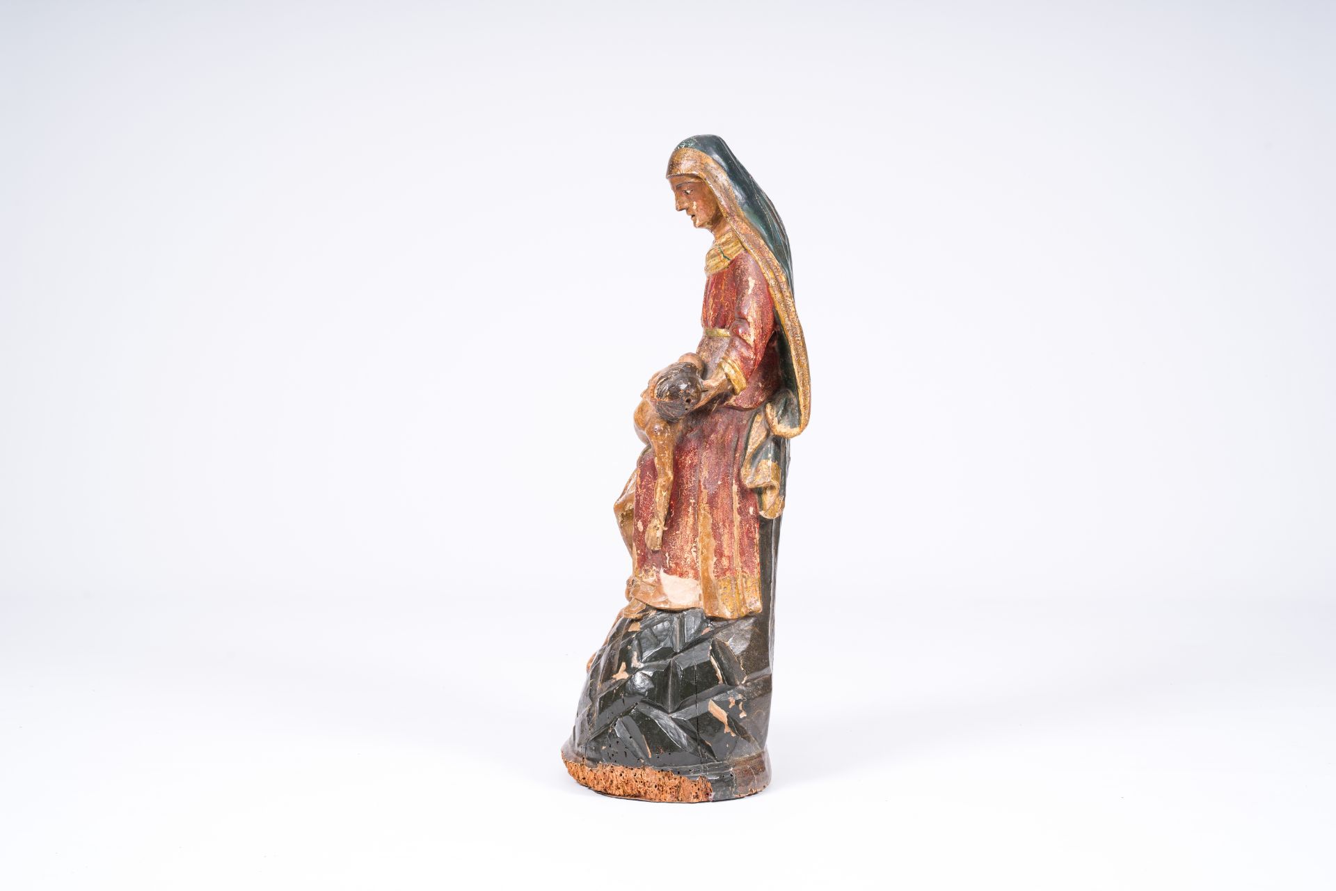 A French polychromed carved wood Pieta, 17th C. - Image 3 of 7