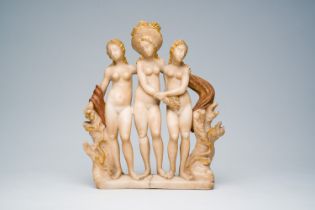 School of Fontainebleau: The three graces, polychromed and gilt alabaster, 18th C.