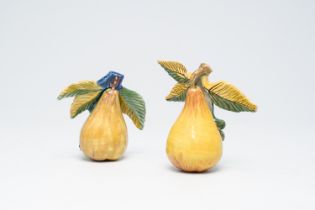 Two Dutch Delft polychrome pears, 18th C.