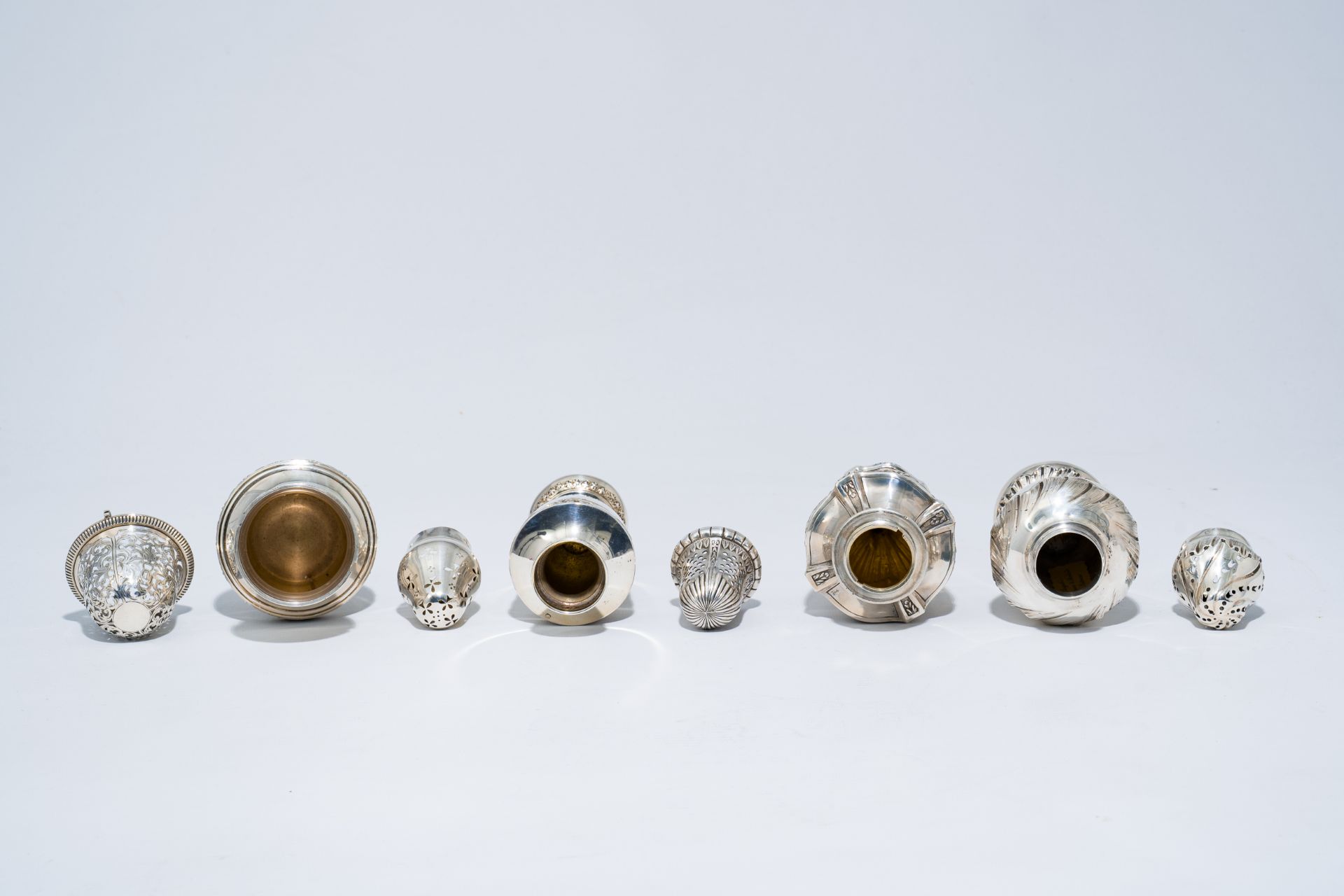 Four various French silver casters with floral design, possibly 18th C. and later - Image 7 of 14