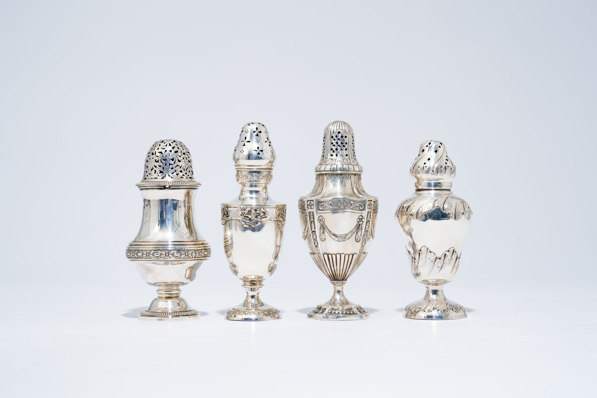 Four various French silver casters with floral design, possibly 18th C. and later - Image 2 of 14