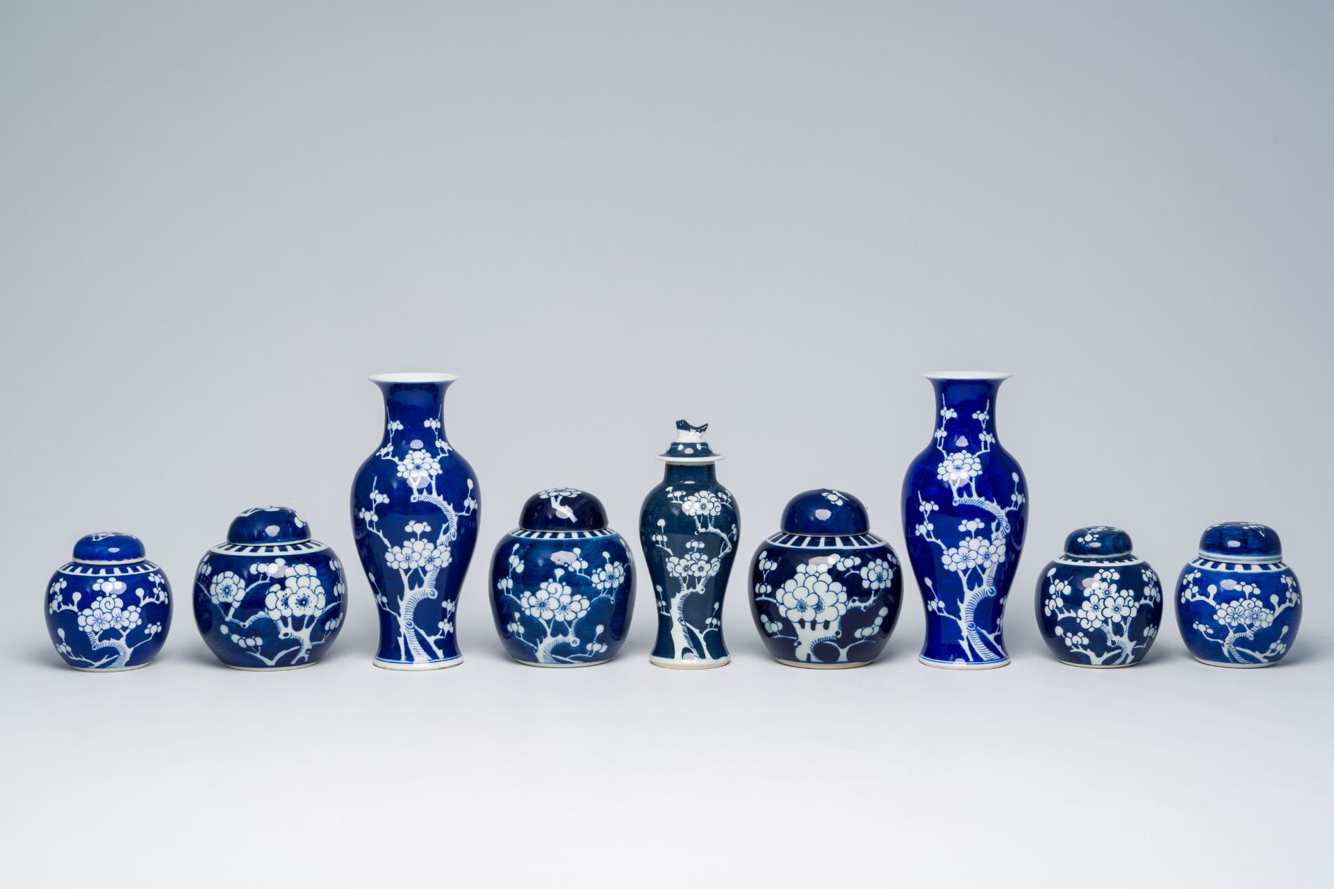 A varied collection of Chinese blue and white prunus on cracked ice ground porcelain, 19th/20th C. - Image 5 of 15