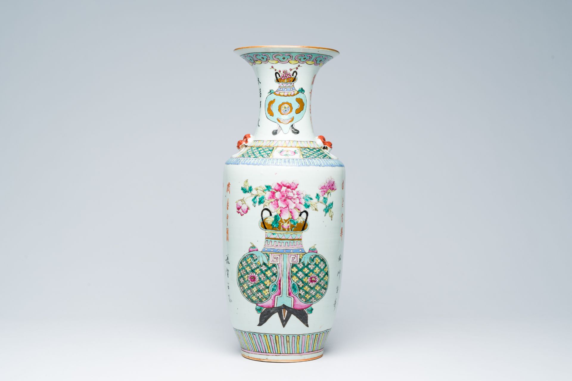 A Chinese famille rose 'flower baskets' vase, 19th C.
