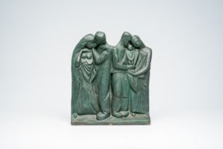 Jozef Cantre (1890-1957): 'Fertilite' or 'La pomme', green patinated plaster, dated 1919