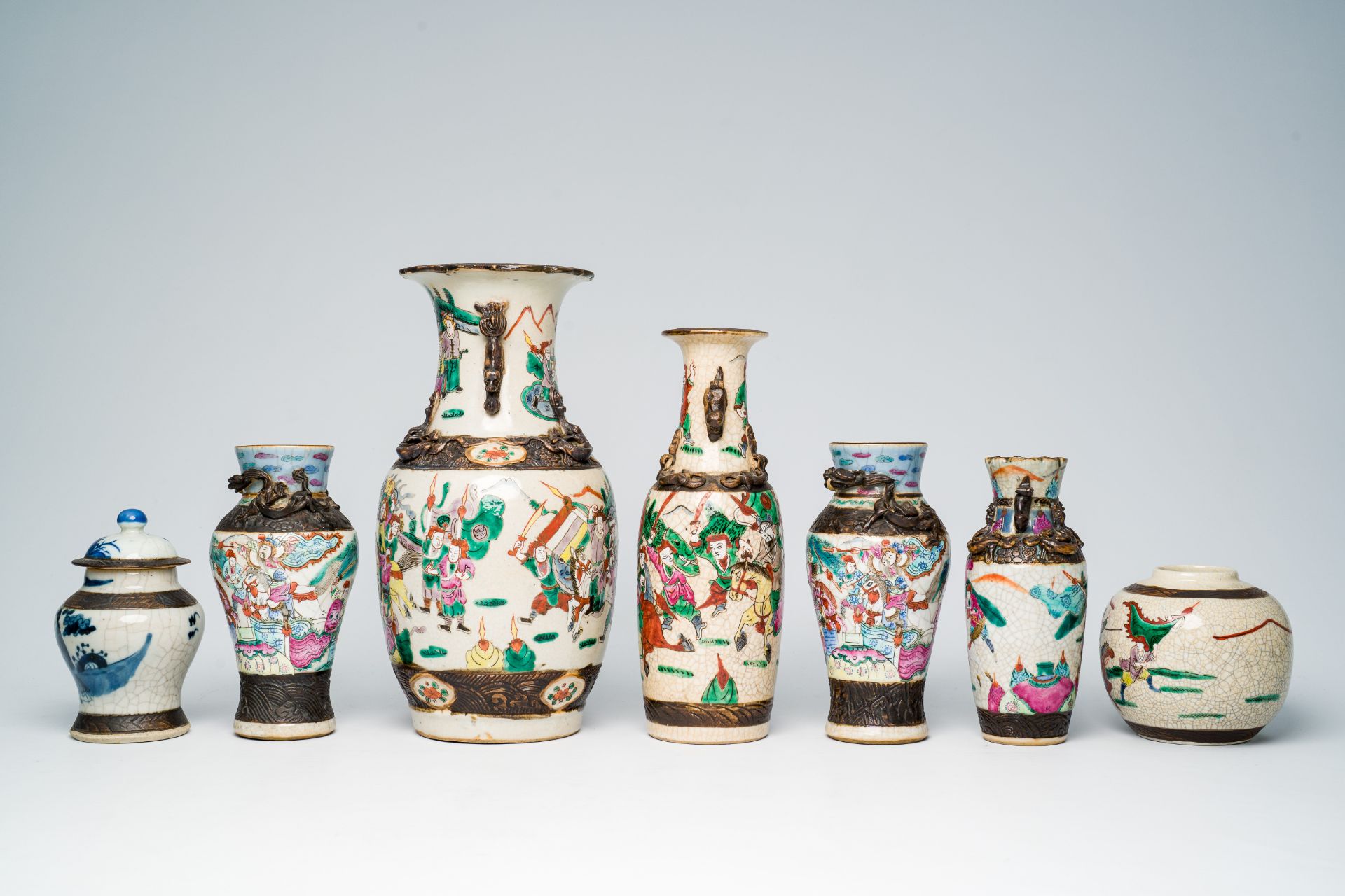 A varied collection of Chinese Nanking crackle glazed famille rose, verte, blue and white porcelain - Image 3 of 7