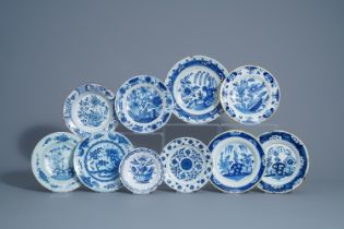 Ten Dutch Delft blue and white dishes and plates, 18th C.