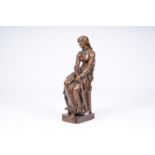 Eugene Marioton (1857-1933): The spinner, brown patinated bronze, marked 'Salon des Beaux-Arts 1887'