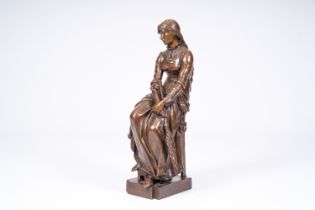 Eugene Marioton (1857-1933): The spinner, brown patinated bronze, marked 'Salon des Beaux-Arts 1887'