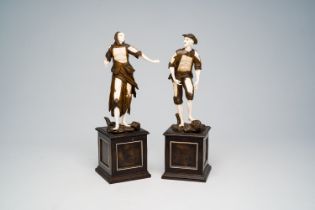 Simon Troger (1683-1768, attributed to): Two beggars, carved wood and ivory, with glass eyes, South