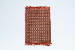 A Tunisian wool Margoum rug with geometric design, 20th C.