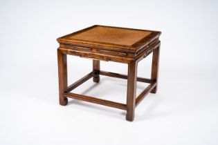 A Chinese square side table with rattan top, 19th C.