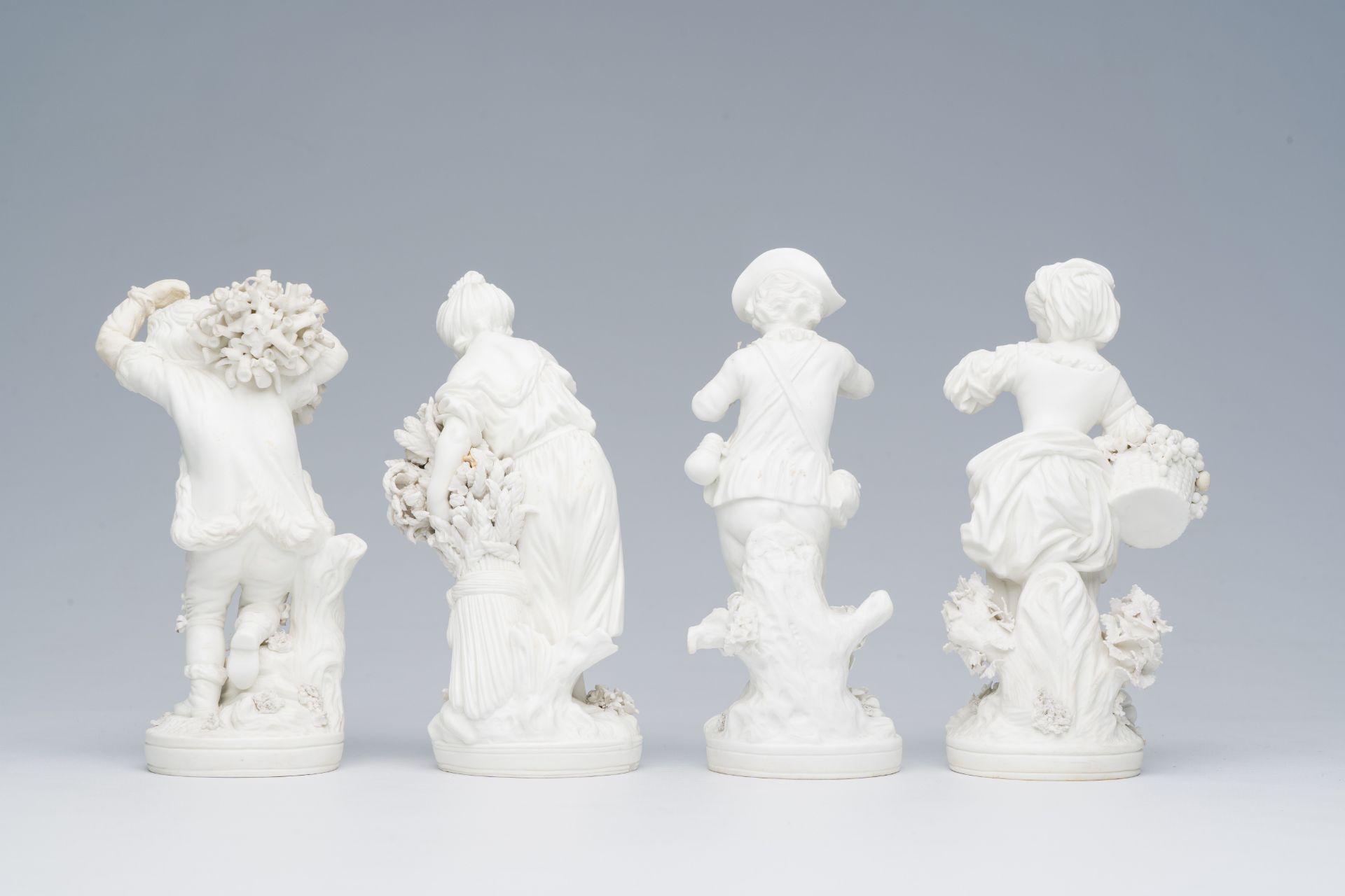 Four fine English biscuit figures depicting the 'four seasons', 19th C. - Image 4 of 7