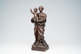 A Flemish carved oak wood Virgin and Child, 17th C.