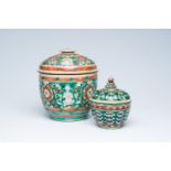 Two Chinese Thai market Bencharong jars and covers, 19th C.