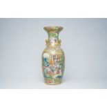 A Chinese Canton famille rose vase with palace scenes, antiquities and floral design, 19th C.