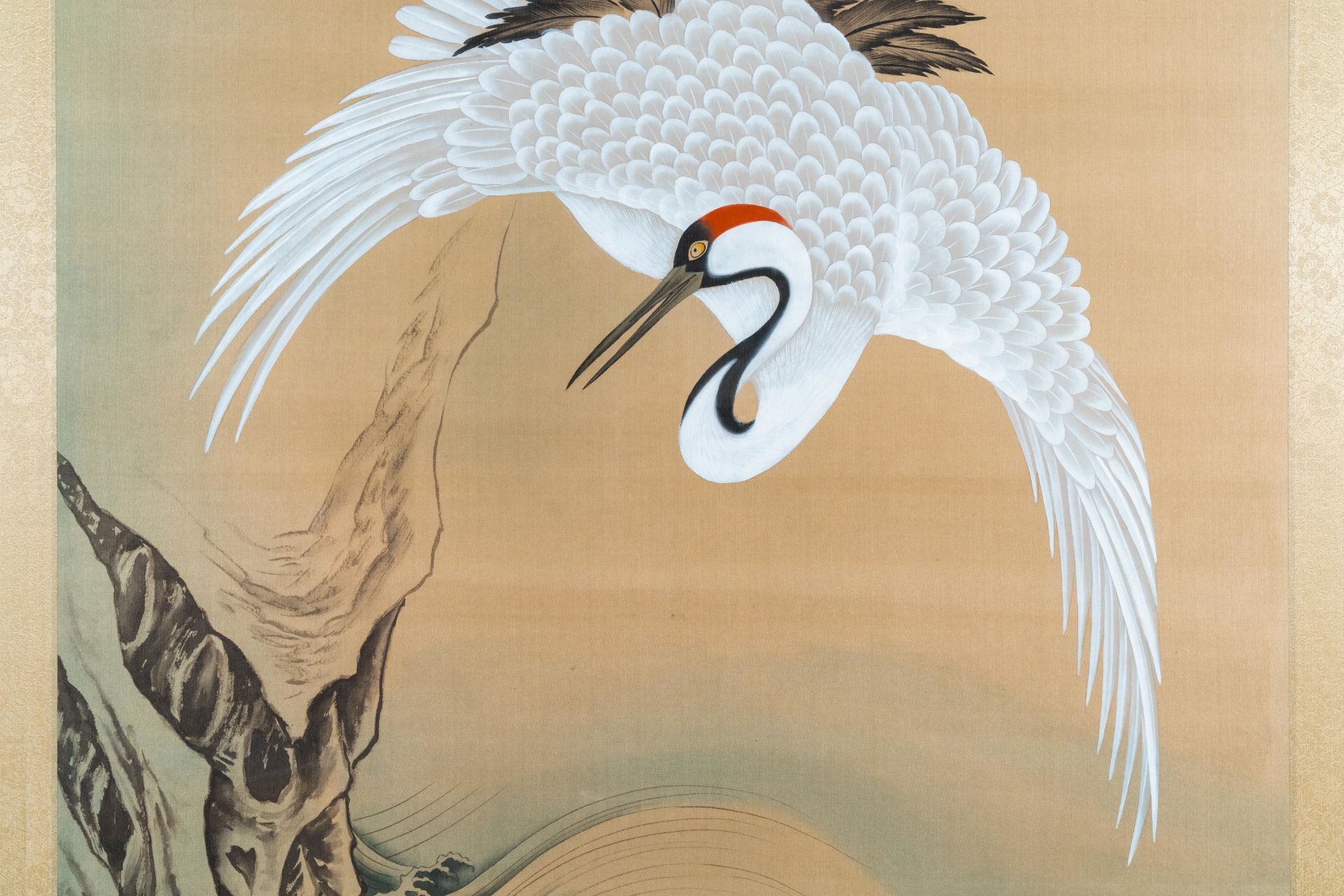 Chinese school: Two cranes, ink and colours on silk, 20th C. - Image 10 of 10