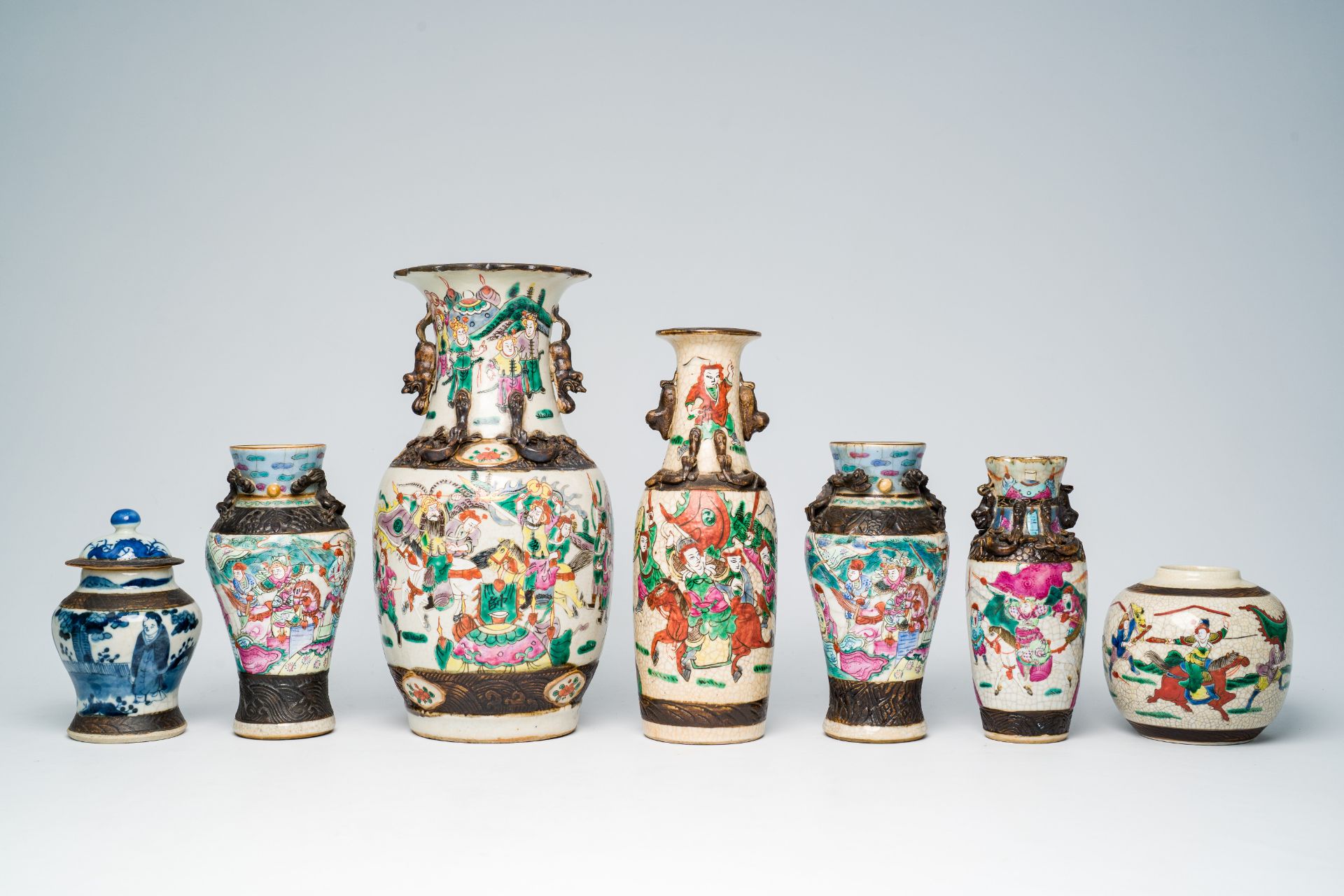 A varied collection of Chinese Nanking crackle glazed famille rose, verte, blue and white porcelain - Image 2 of 7