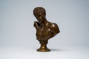 After the antique: Bust of Hermes, brown patinated bronze, H. Jacquet fils, Frankfurt am Main, late