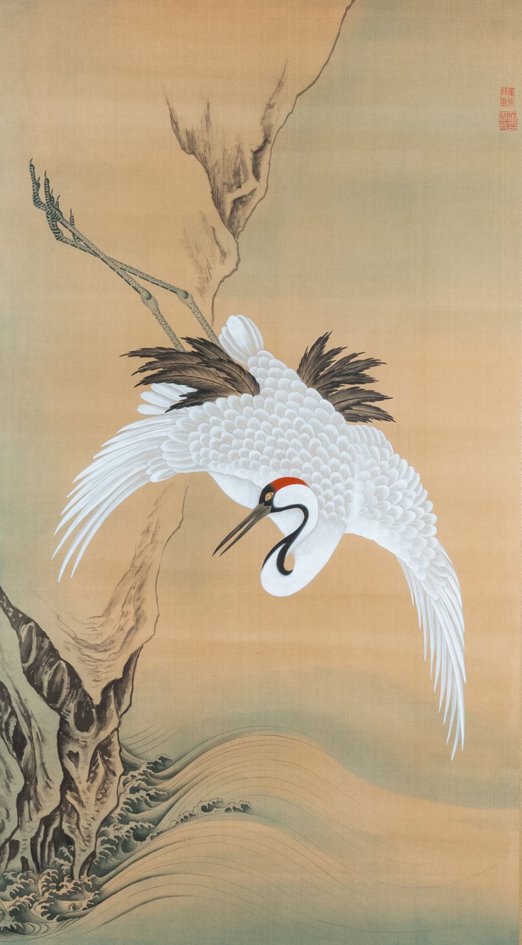Chinese school: Two cranes, ink and colours on silk, 20th C. - Image 8 of 10