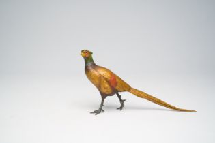 A Viennese polychrome cold painted bronze model of a pheasant, signed, 19th/20th C.