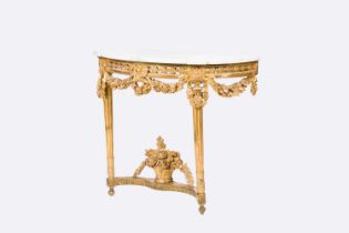 A French Neoclassical gilt wood console with marble top, 18th C.