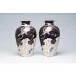 A pair of Japanese Imari 'phoenix' vases, Fukagawa mark, Meiji, ca. 1900