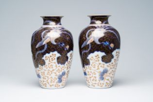 A pair of Japanese Imari 'phoenix' vases, Fukagawa mark, Meiji, ca. 1900