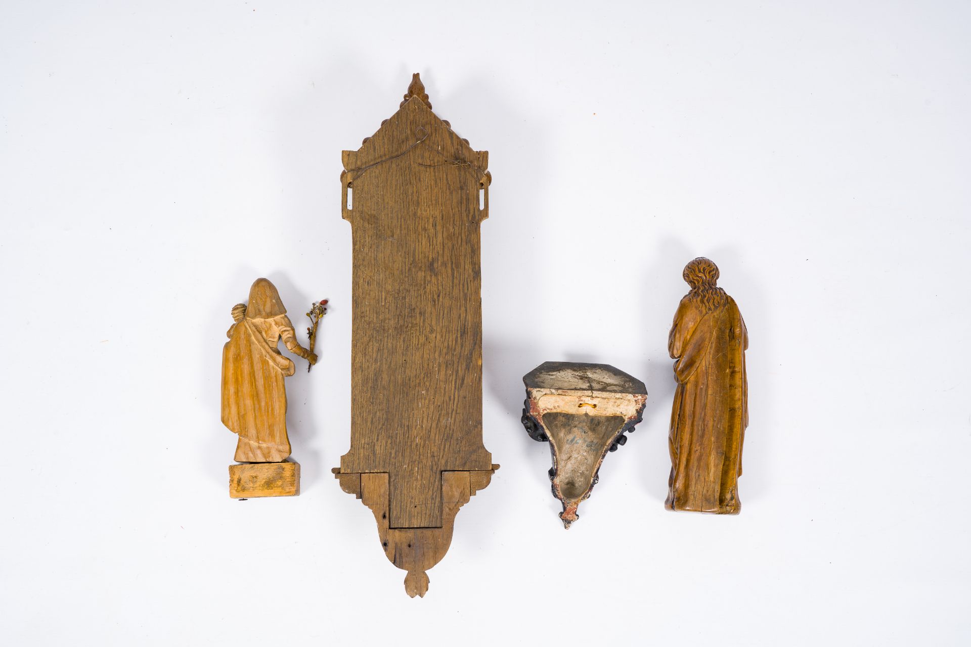 Two carved wood Virgin and Child sculptures with matching base, 18th/19th C. - Image 3 of 3