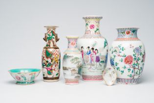 A varied collection of Chinese famille rose and qianjiang cai porcelain with landscapes, figures and
