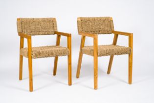 Olivier De Schrijver (1958): A pair of Boss lounge water hyacinth and teak armchairs, ed. 43 and 44/