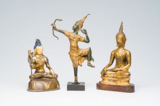 Three Southeast Asian bronze figures of Buddha, a.o. Thailand, 19th/20th C.