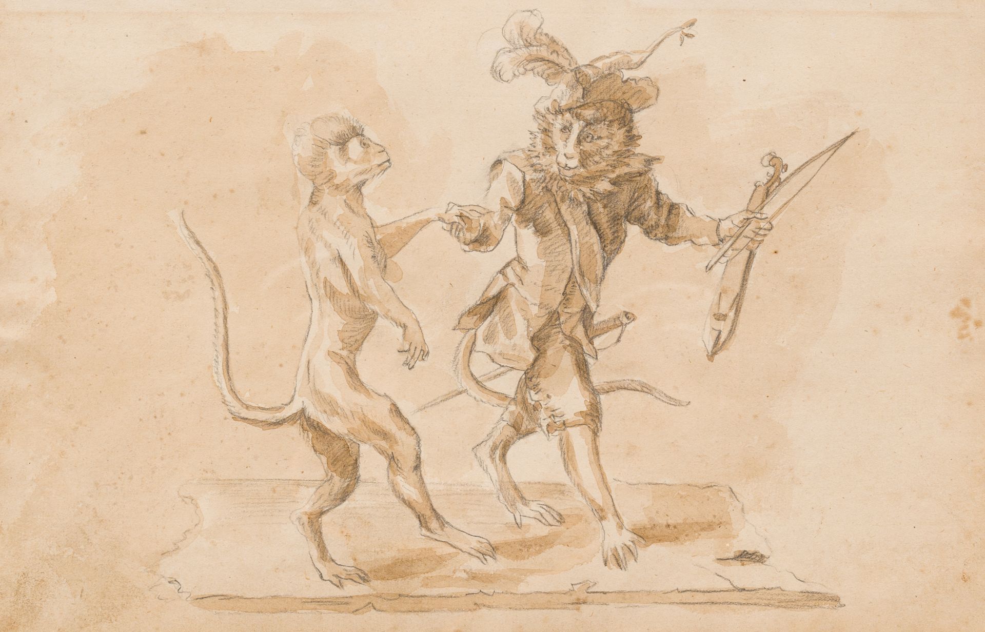 French school, follower of Christophe Huet (1700-1759): Eight scenes with monkeys, pencil and waterc - Bild 11 aus 13