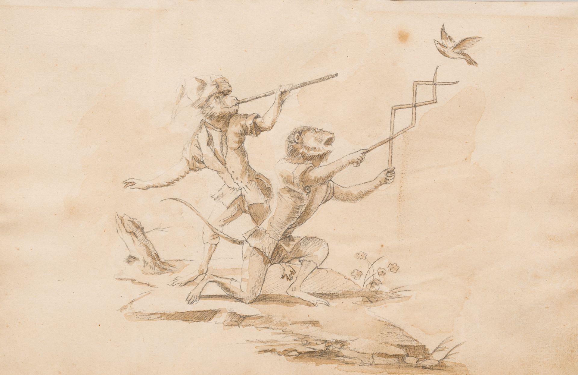 French school, follower of Christophe Huet (1700-1759): Eight scenes with monkeys, pencil and waterc - Bild 10 aus 13