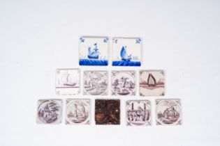 A varied collection of Dutch Delft blue, white and manganese tiles, 18th/20th C.