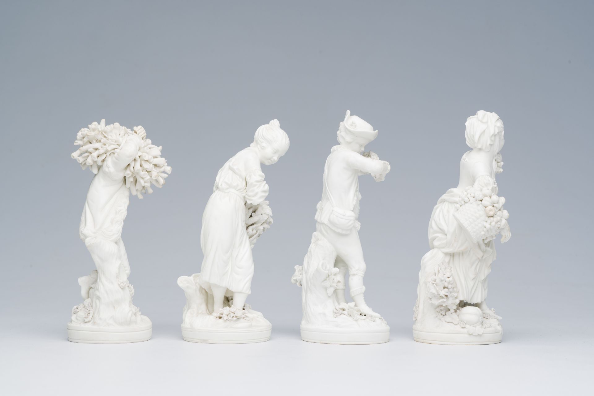 Four fine English biscuit figures depicting the 'four seasons', 19th C. - Image 5 of 7