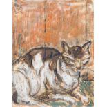 Eugeen Van Mieghem (1875-1930): A cat, mixed media on paper