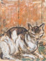 Eugeen Van Mieghem (1875-1930): A cat, mixed media on paper