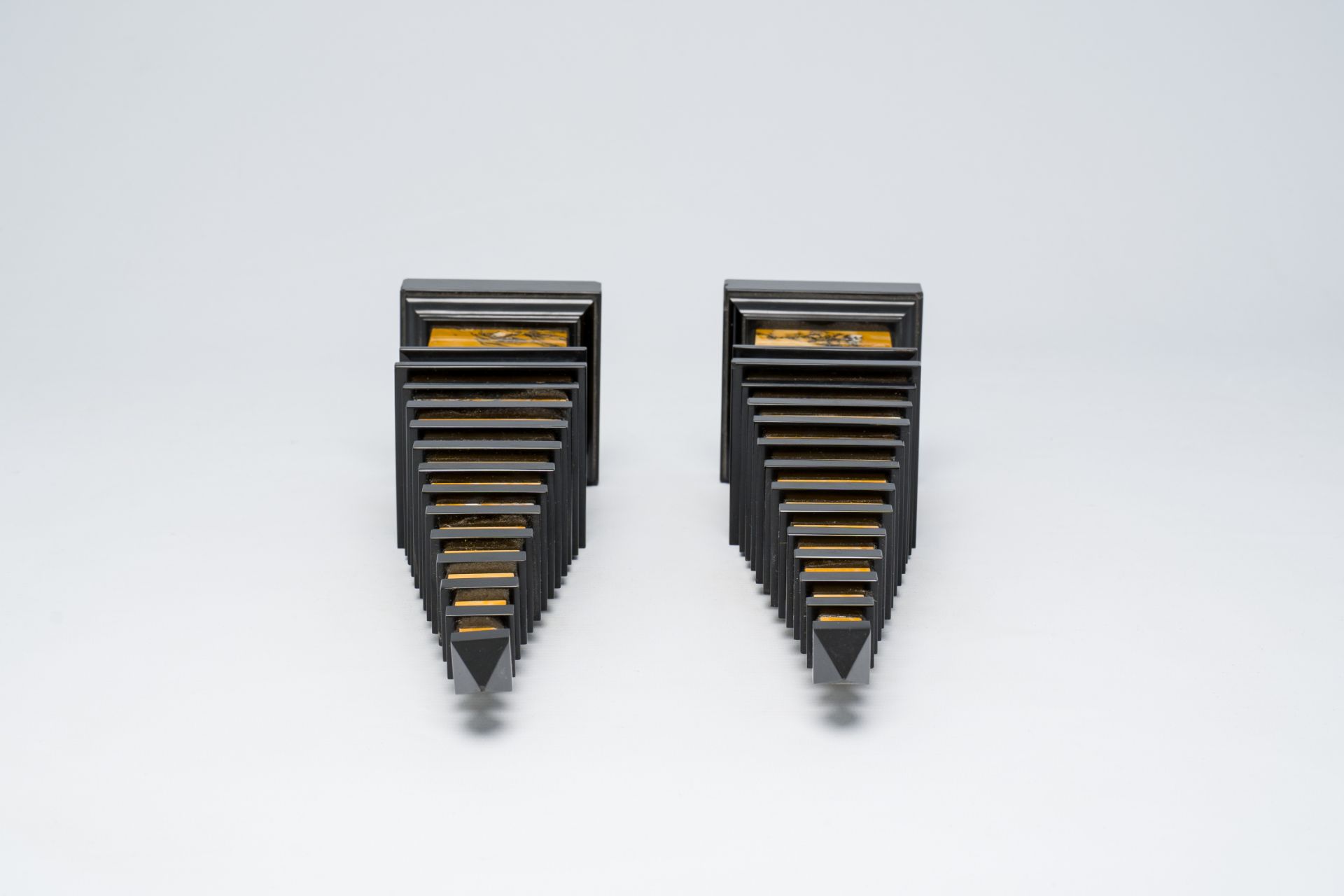 A pair of Italian Neoclassical black and yellow marble obelisks, 20th C. - Image 6 of 7