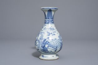 A Chinese blue and white vase with go players, 19th/20th C.